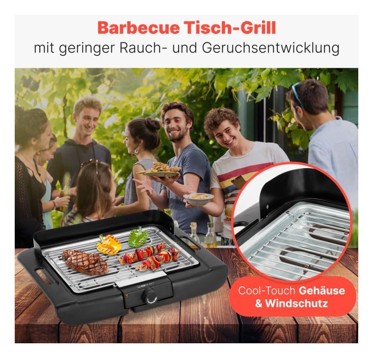 BQ3841 Tischgrill 2000 W mit 360 x 250 mm Fläche  (Schwarz) 