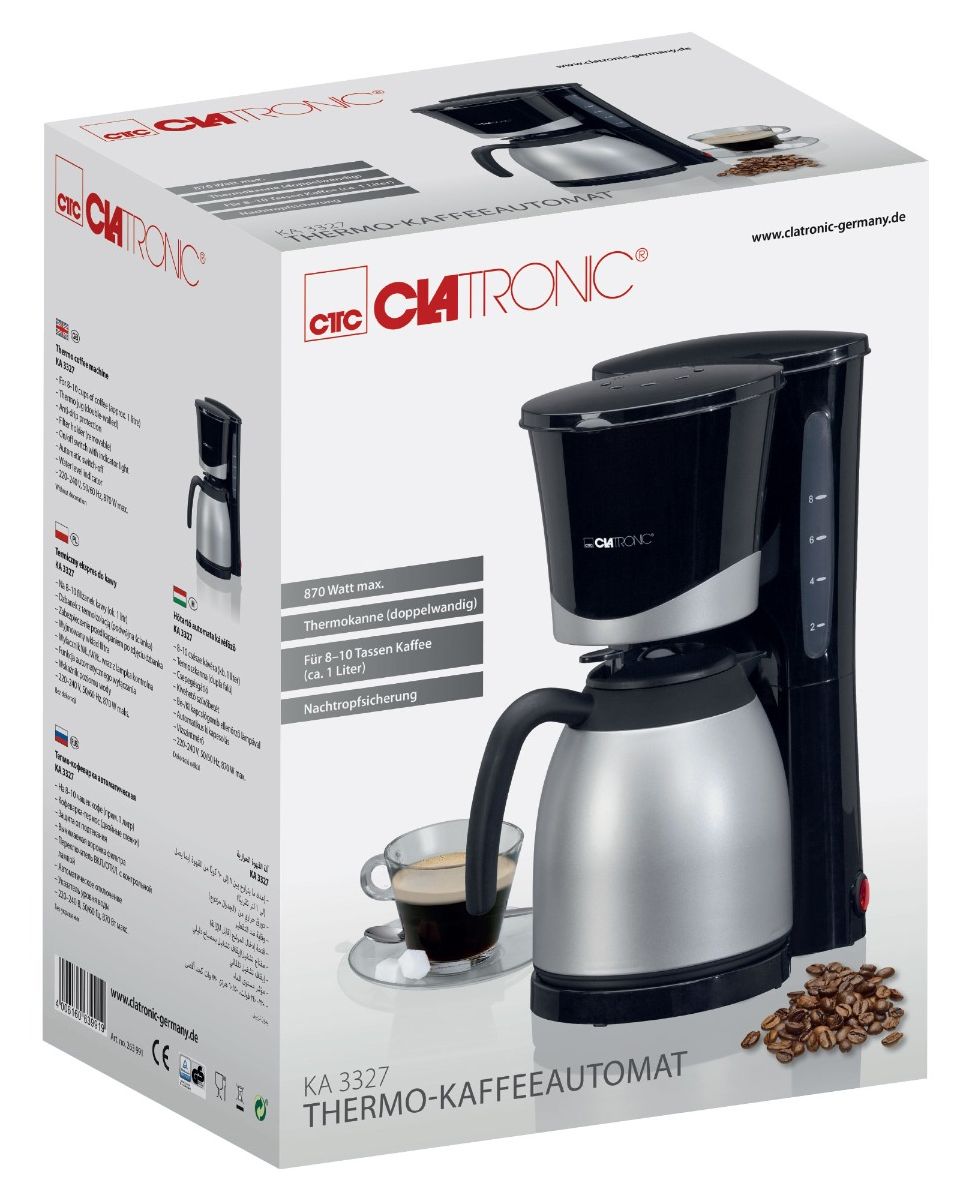 KA3327 10 Tassen Thermo Filterkaffeemaschine  (Schwarz, Edelstahl) 