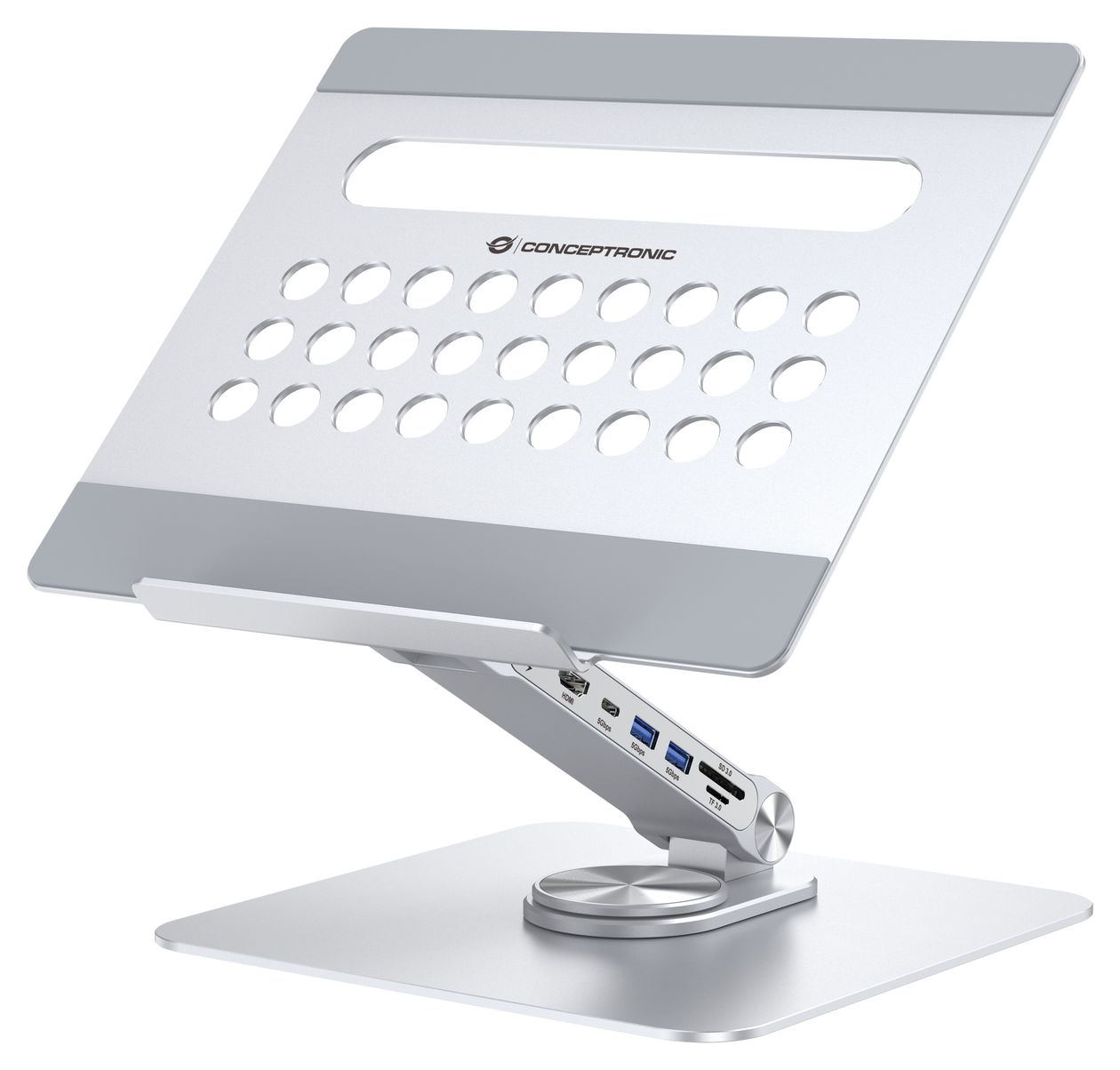 DONN27G Laptop-Ständer mit 7-in-1-Dockingstation, 360° drehbare Basis, faltbar, höhenverstellbar 
