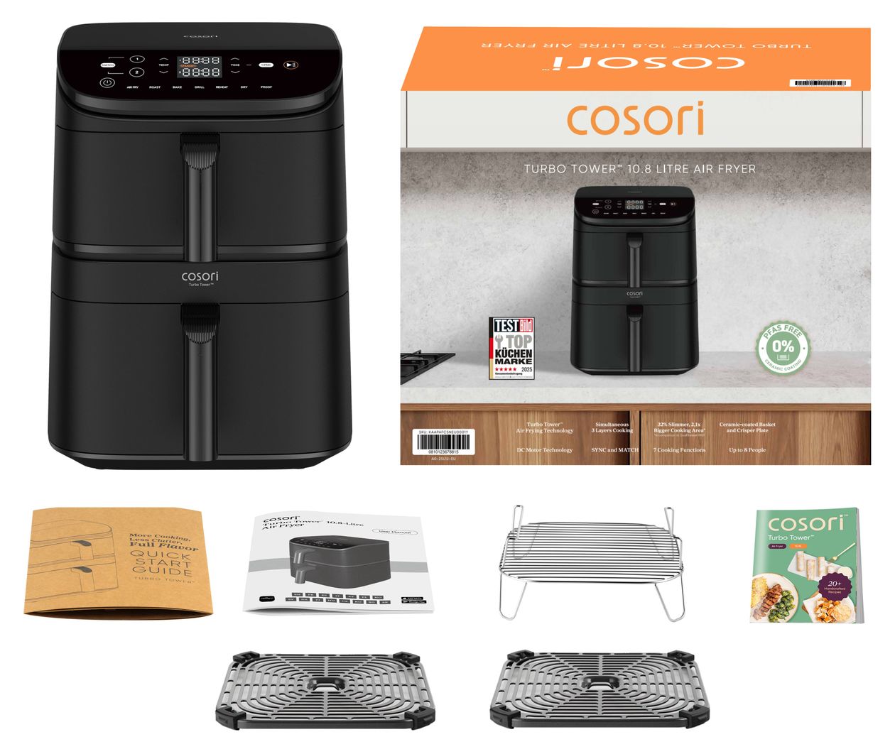 Turbo Tower Basic Doppel Heißluftfritteuse 10,8 l 2630 W  (Schwarz) 