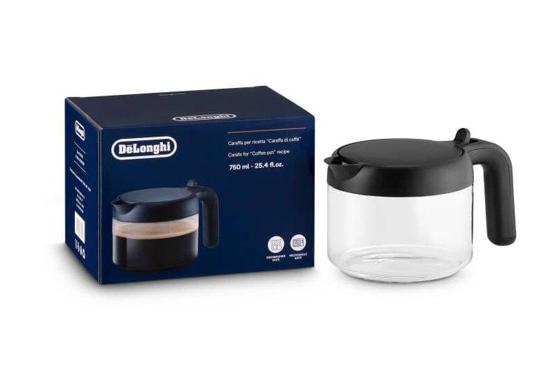 DLSC021 Kaffeekanne aus Glas mit klappbarem Deckel 750ml  Karaffe (Schwarz, Transparent) 