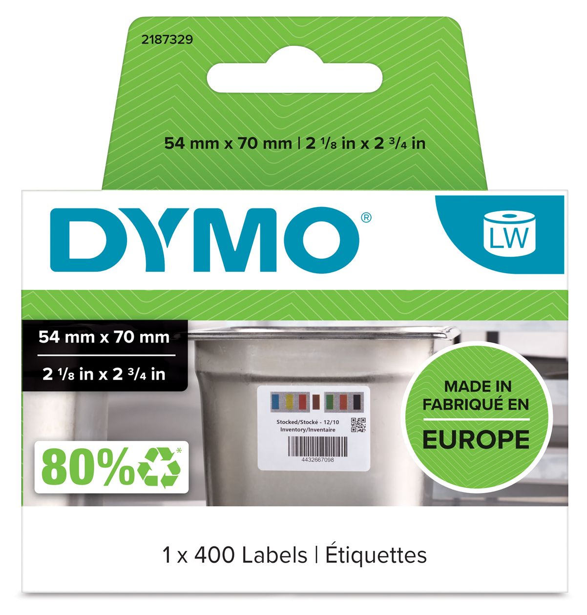 DYMO Original LabelWriter Etiketten für Lagerbewegungen | 54 mm x 70 mm | Farbcodierte Etiketten für die Vorratsrotation in der Großküche an | 400 Etiketten | für LabelWriter-Beschriftungsgerät 
