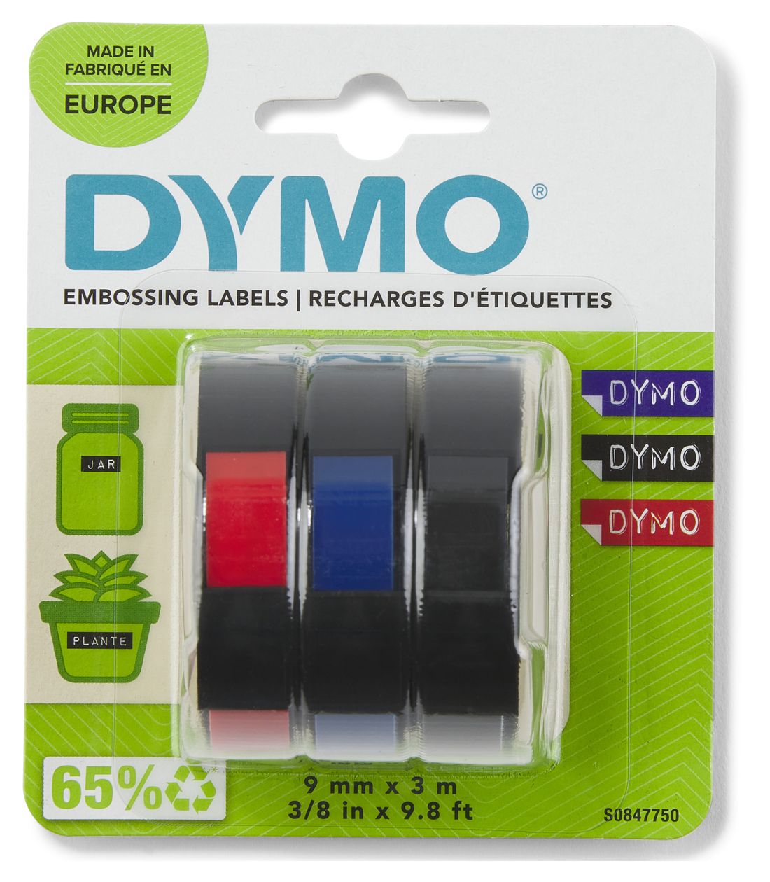 DYMO Original Prägeband | 3D schwarz | blaurot und schwarz | 9 mm x 3 m | selbstklebendes Kunststoff Etikettenband | für Junior & Omega Beschriftungsgerät | 3 Stück 
