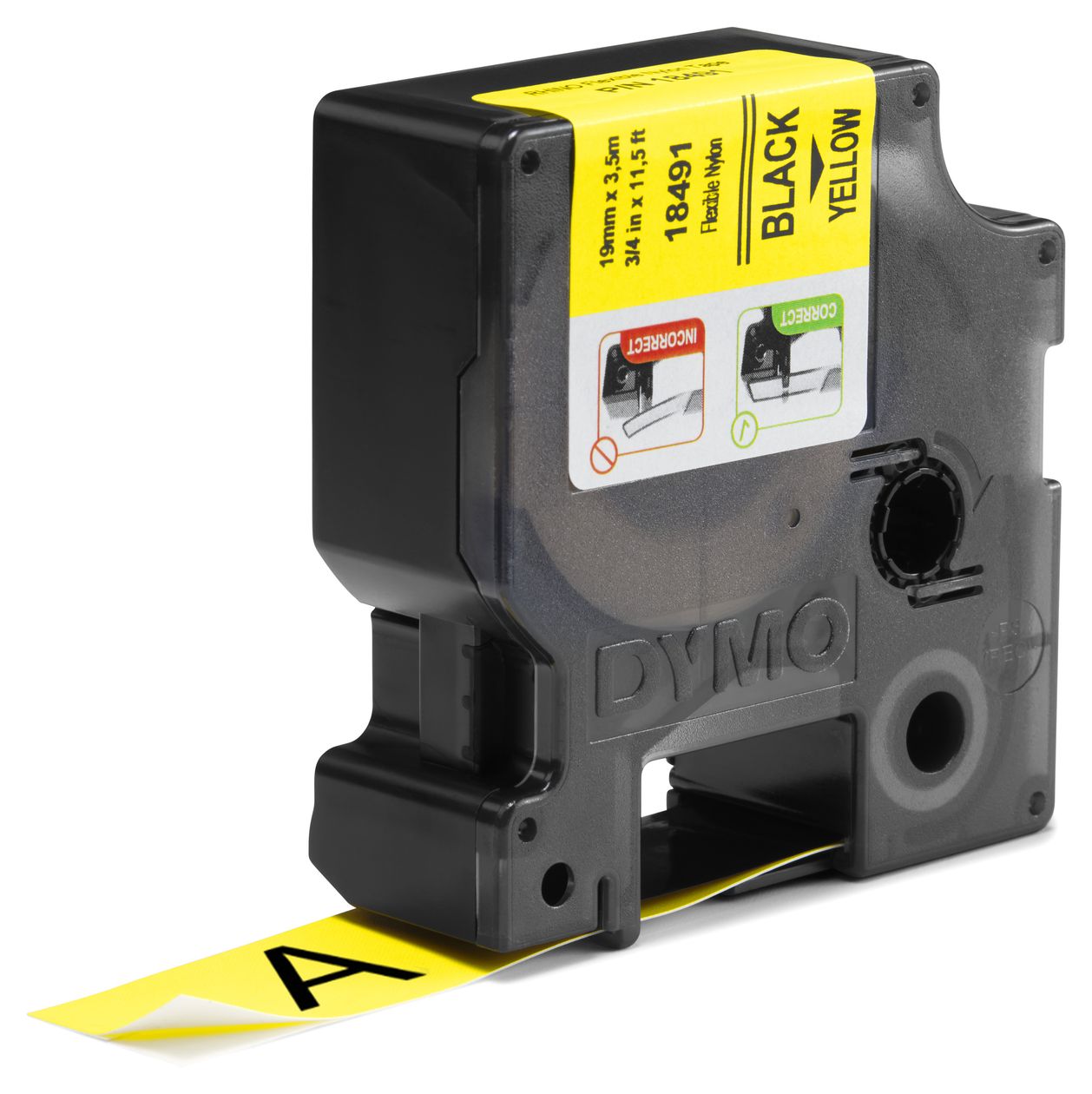DYMO Rhino Industrie Nylonetiketten | flexibel | 19 mm x 3,5 m | schwarz auf gelb | selbstklebendes Schriftband | für DYMO Rhino und LabelManager Beschriftungsgerät 