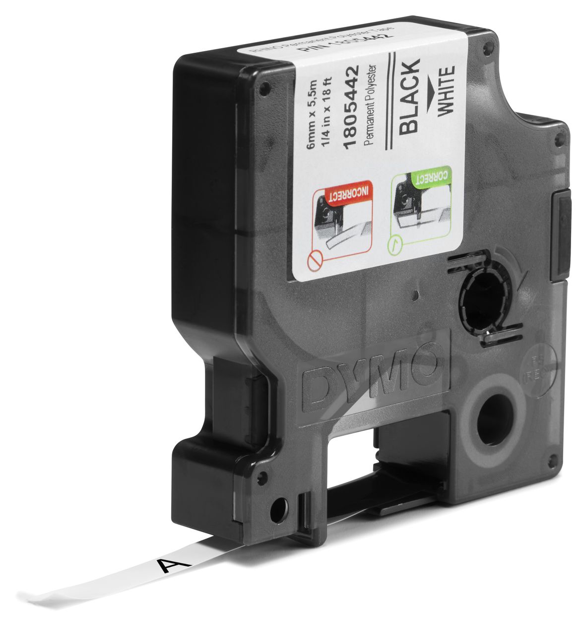 DYMO Rhino Industrie Permanente Polyesteretiketten | 6 mm x 5,5 m | Schwarz auf Weiß | selbstklebendes Schriftband | für DYMO Rhino und LabelManager Beschriftungsgerät 