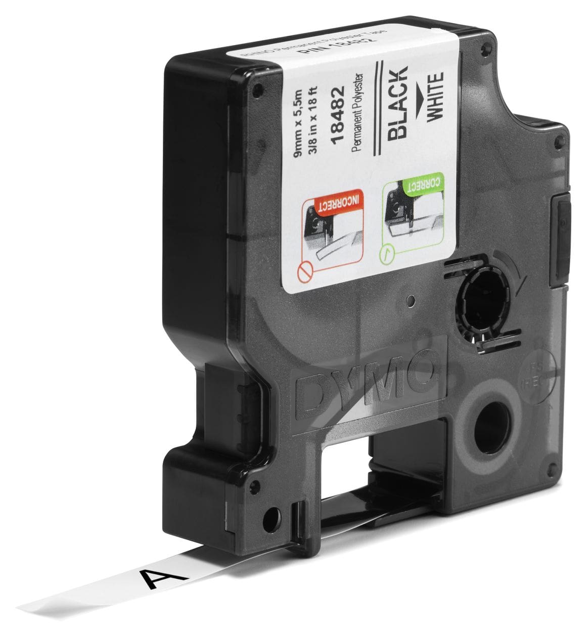 DYMO Rhino Industrie Permanente Polyesteretiketten | 9 mm x 5,5 m | Schwarz auf Weiß | selbstklebendes Schriftband | für DYMO Rhino und LabelManager Beschriftungsgerät 