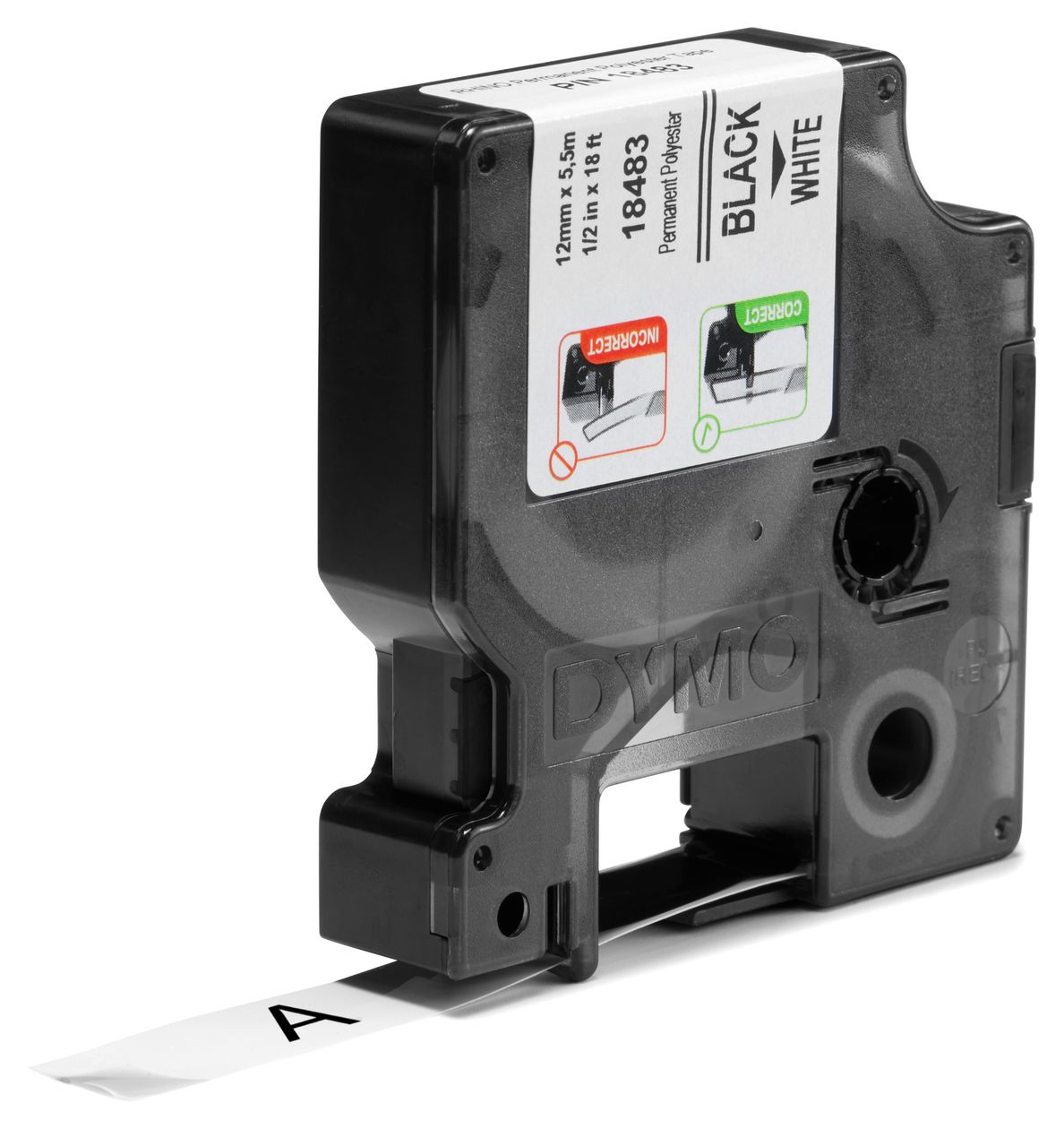 DYMO Rhino Industrie Permanente Polyesteretiketten | 12 mm x 5,5 m | Schwarz auf Weiß | selbstklebendes Schriftband | für DYMO Rhino und LabelManager Beschriftungsgerät 