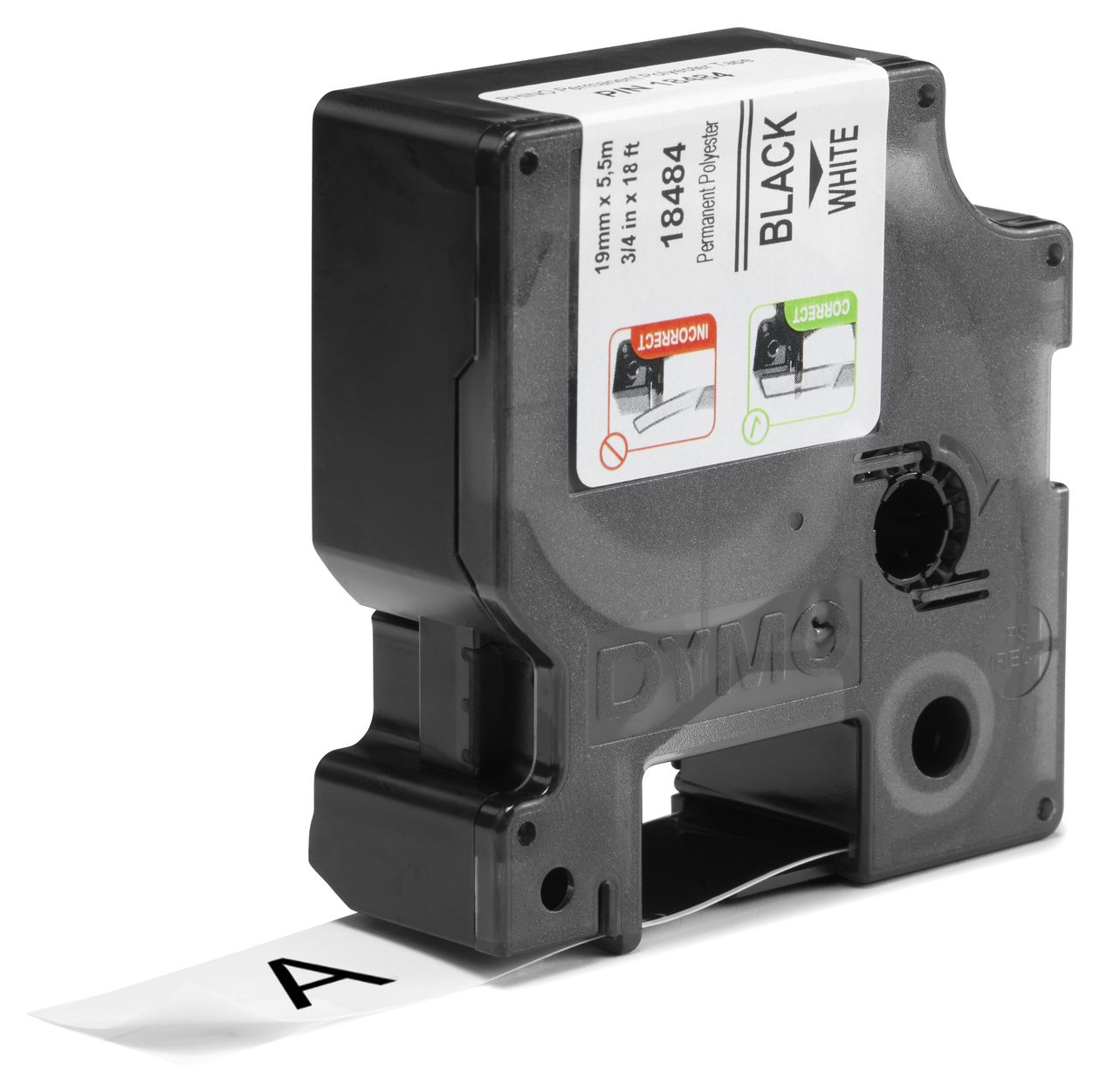 DYMO Rhino Industrie Permanente Polyesteretiketten | 19 mm x 5,5 m | Schwarz auf Weiß | selbstklebendes Schriftband | für DYMO Rhino und LabelManager Beschriftungsgerät 