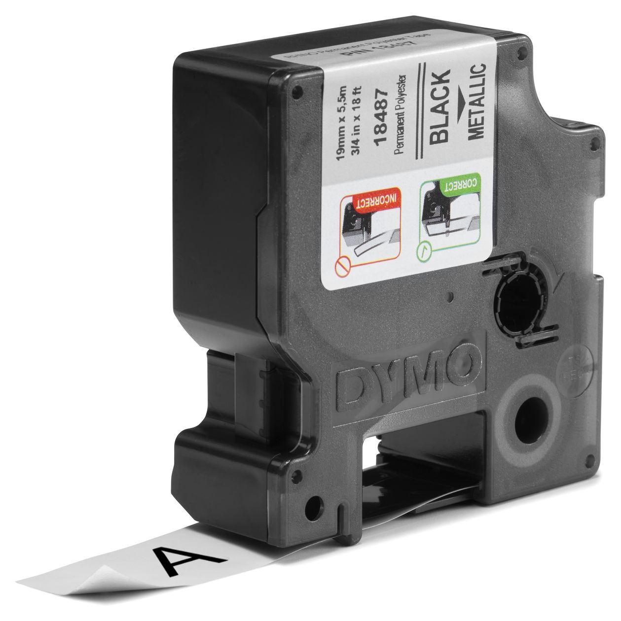 DYMO Rhino Industrie Permanente Polyesteretiketten | 6 mm x 5,5 m | Schwarz auf Metallic | selbstklebendes Schriftband | für DYMO Rhino und LabelManager Beschriftungsgerät 