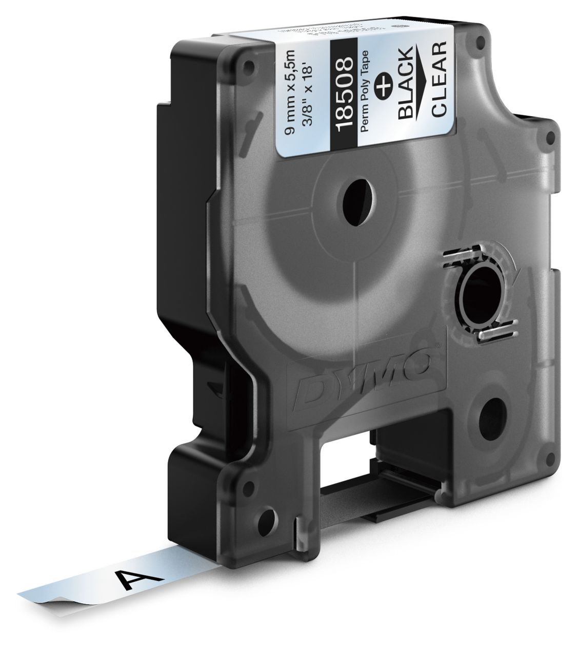 DYMO Rhino Industrie Permanente Polyesteretiketten | 9 mm x 5,5 m | Schwarz auf Transparent | selbstklebendes Schriftband | für DYMO Rhino und LabelManager Beschriftungsgerät 