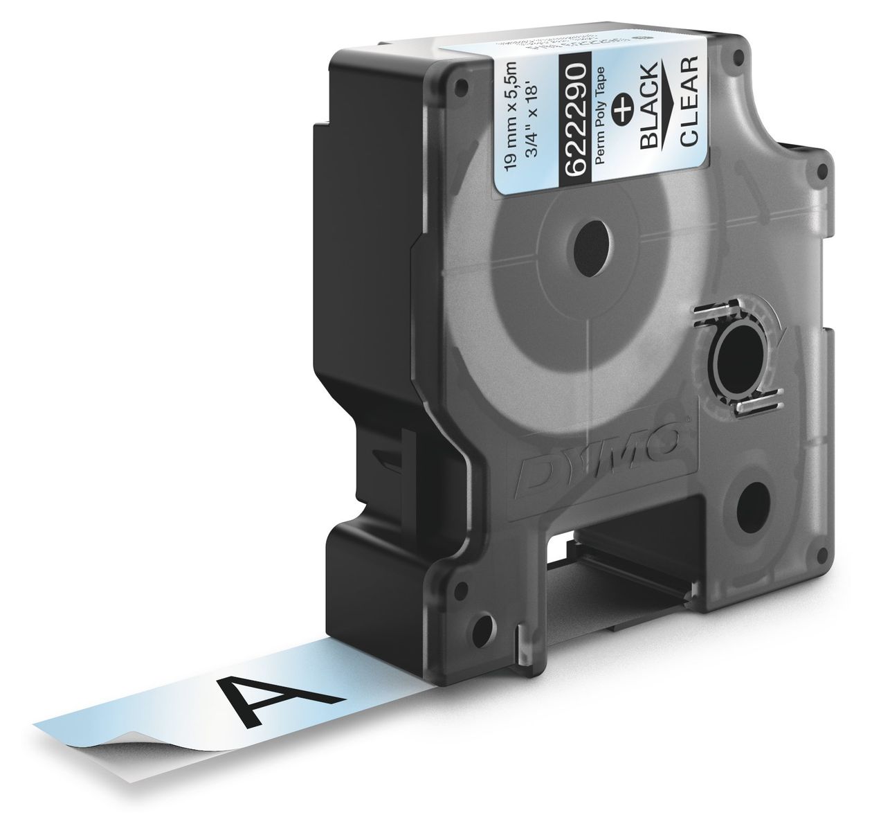 DYMO Rhino Industrie Permanente Polyesteretiketten | 19 mm x 5,5 m | Schwarz auf Transparent | selbstklebendes Schriftband | für DYMO Rhino und LabelManager Beschriftungsgerät 