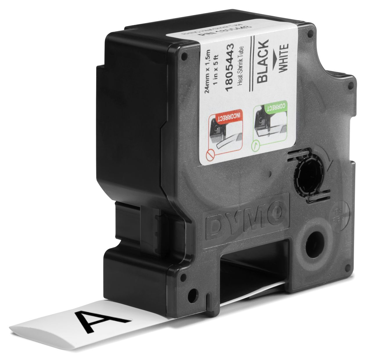 DYMO Rhino Industrie Schrumpfschlauch-Kabeletiketten | 24 mm x 1,5 m | schwarze Schrift auf weißem Untergrund | selbstklebend 