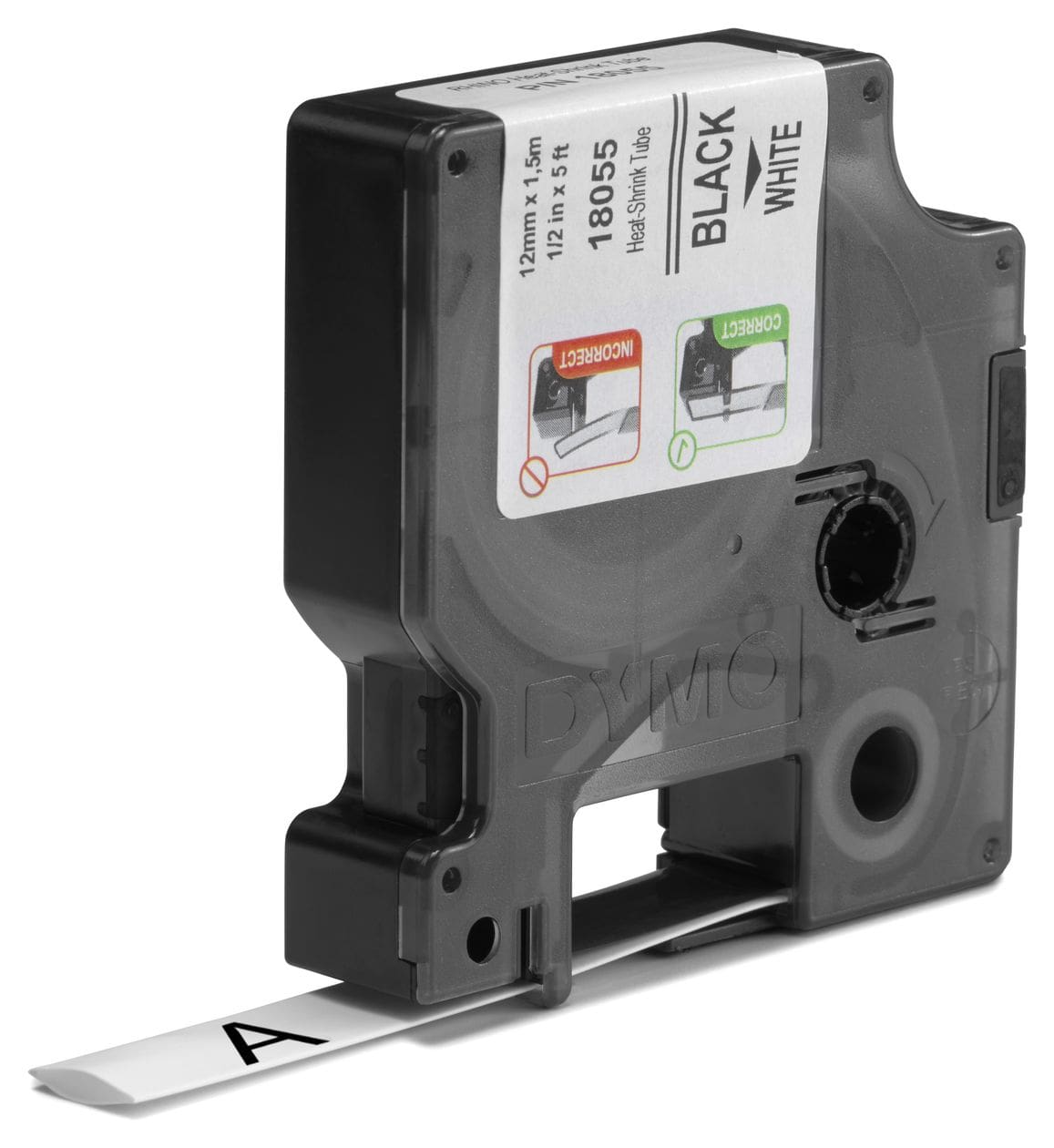 DYMO Rhino Industrie Schrumpfschlauch-Kabeletiketten | 12 mm1,5 m | Schwarz auf weiß | für DYMO Rhino Beschriftungsgerät 