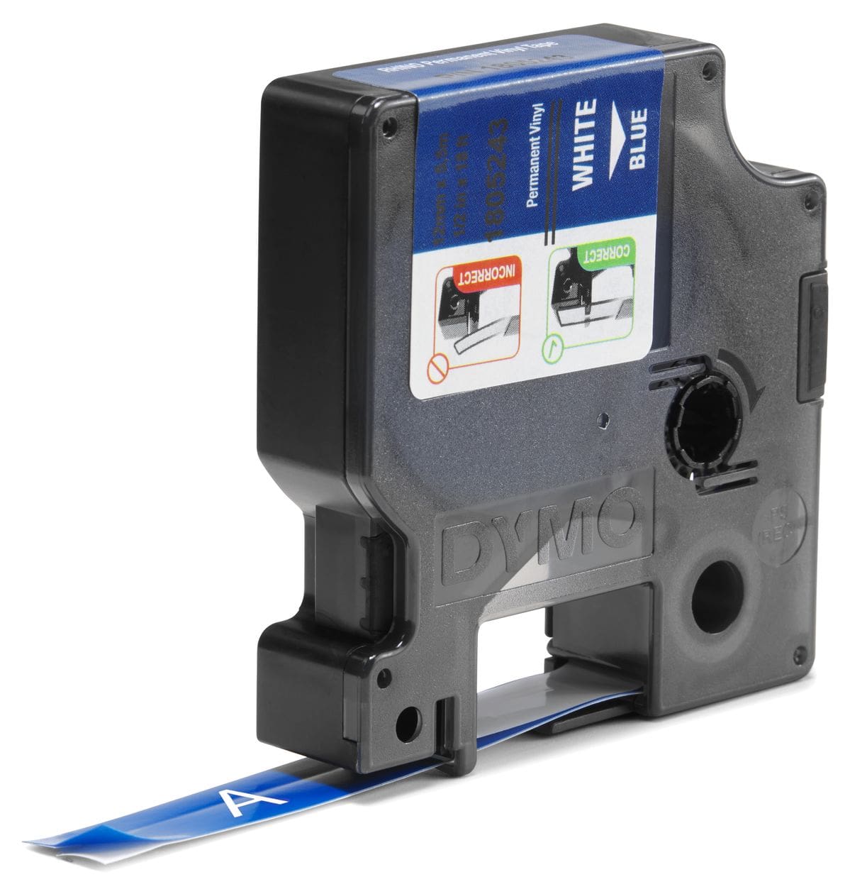 DYMO Rhino-Industrie-Vinyletiketten | 12 mm x 5,5 m | weiß auf blau | selbstklebendes Schriftband 
