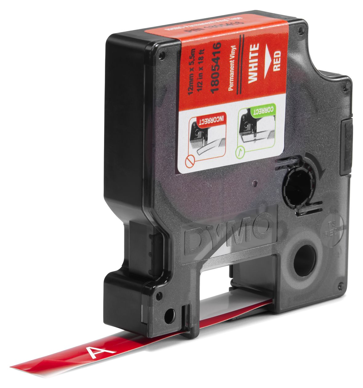 DYMO Rhino-Industrie-Vinyletiketten | 12 mm x 5,5 m | weiß auf rot | selbstklebendes Schriftband | für DYMO Rhino und LabelManager Beschriftungsgerät 