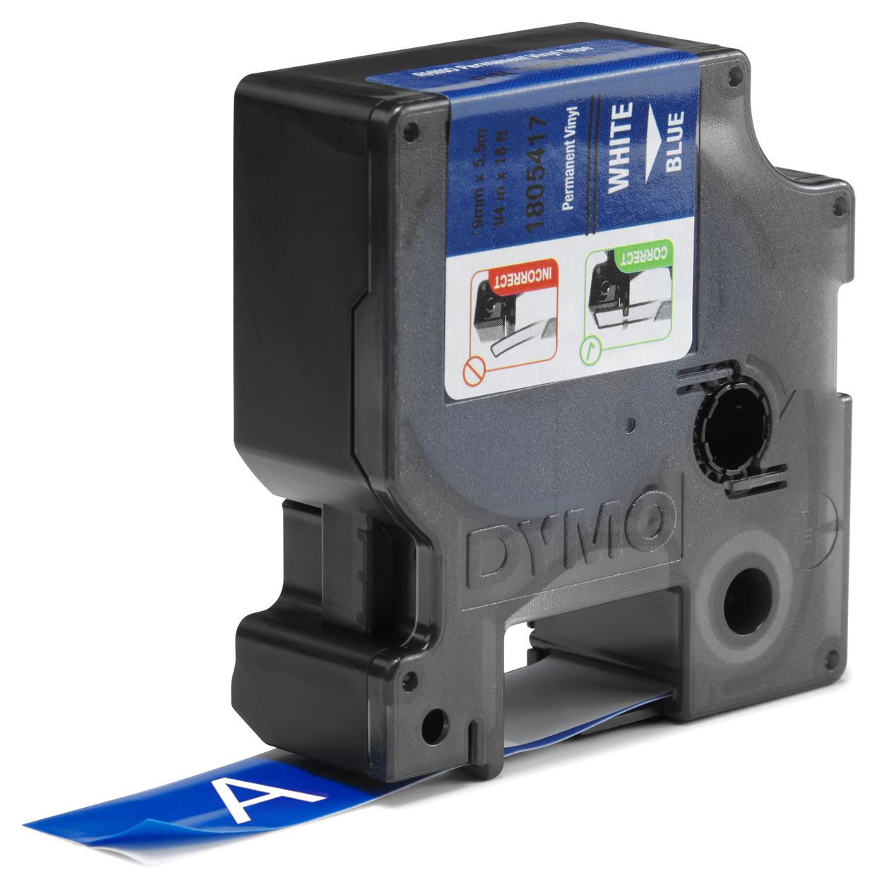 DYMO Rhino-Industrie-Vinyletiketten | 19 mm x 5,5 m | weiß auf blau | selbstklebendes Schriftband | für DYMO Rhino und LabelManager Beschriftungsgerät 