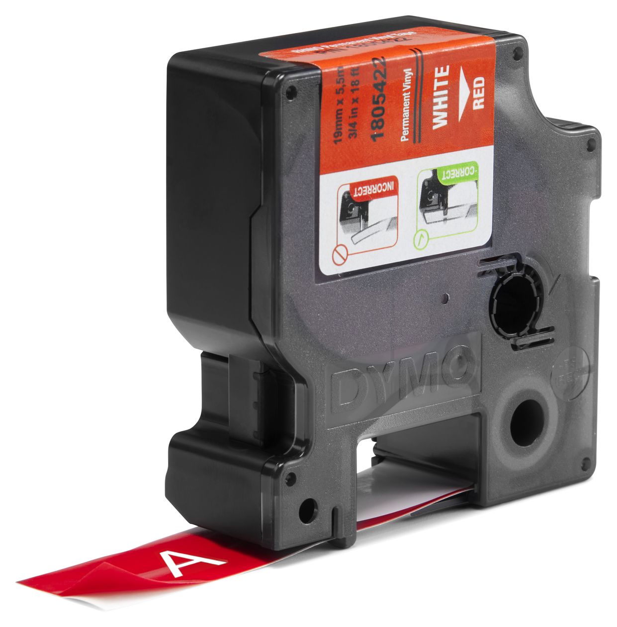 DYMO Rhino-Industrie-Vinyletiketten | 19 mm x 5,5 m | weiß auf rot | selbstklebendes Schriftband | für DYMO Rhino und LabelManager Beschriftungsgerät 