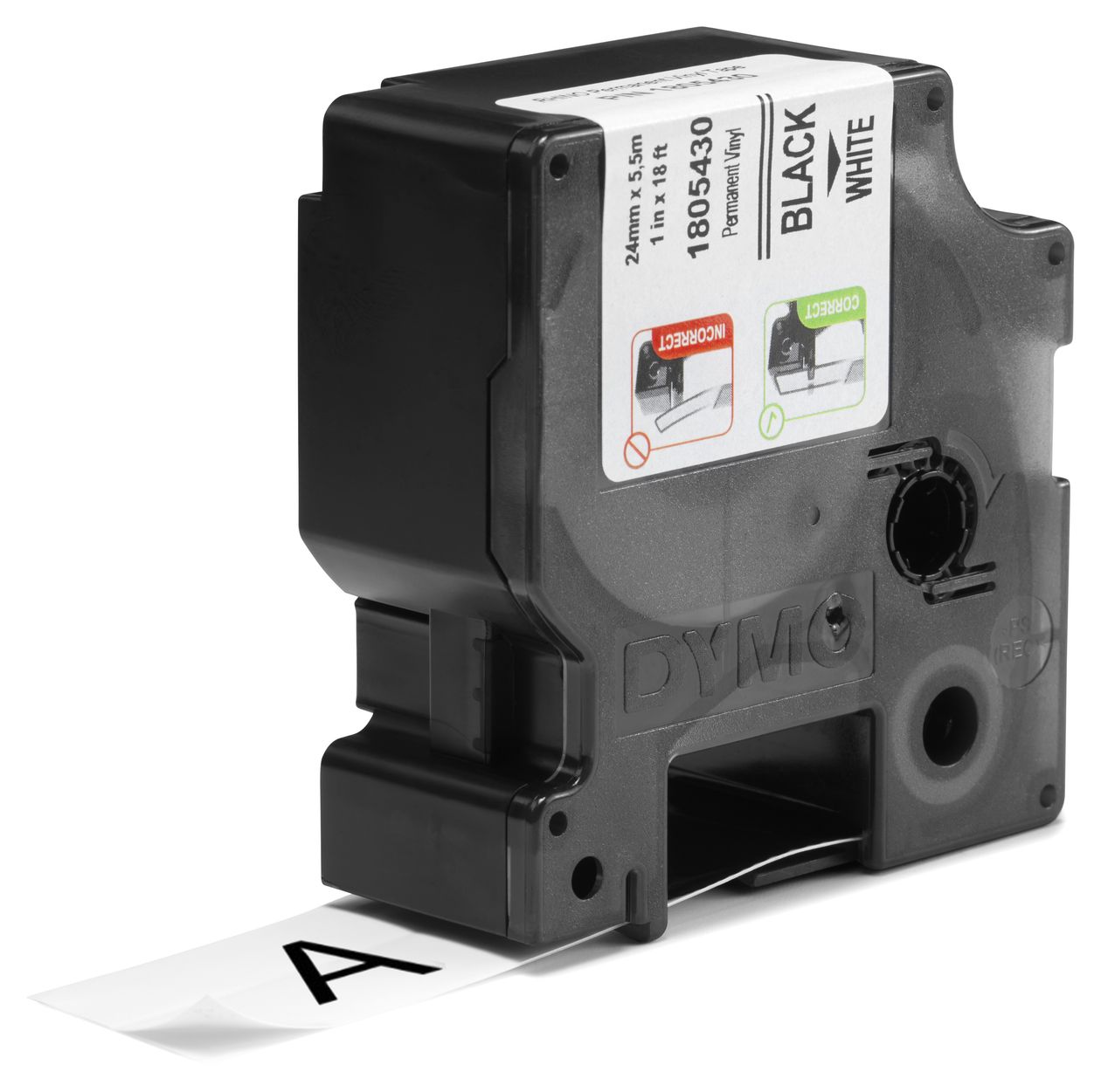 DYMO Rhino-Industrie-Vinyletiketten | 24 mm x 5,5 m | schwarzer Druck auf weißem Untergrund | selbstklebendes Schriftband 