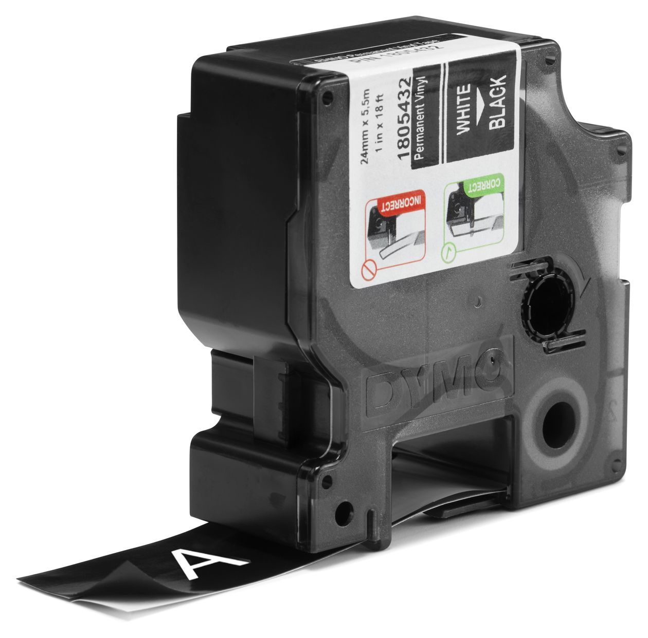 DYMO Rhino-Industrie-Vinyletiketten | 24 mm x 5,5 m | weiß auf schwarz | selbstklebendes Schriftband | für DYMO Rhino und LabelManager Beschriftungsgerät 