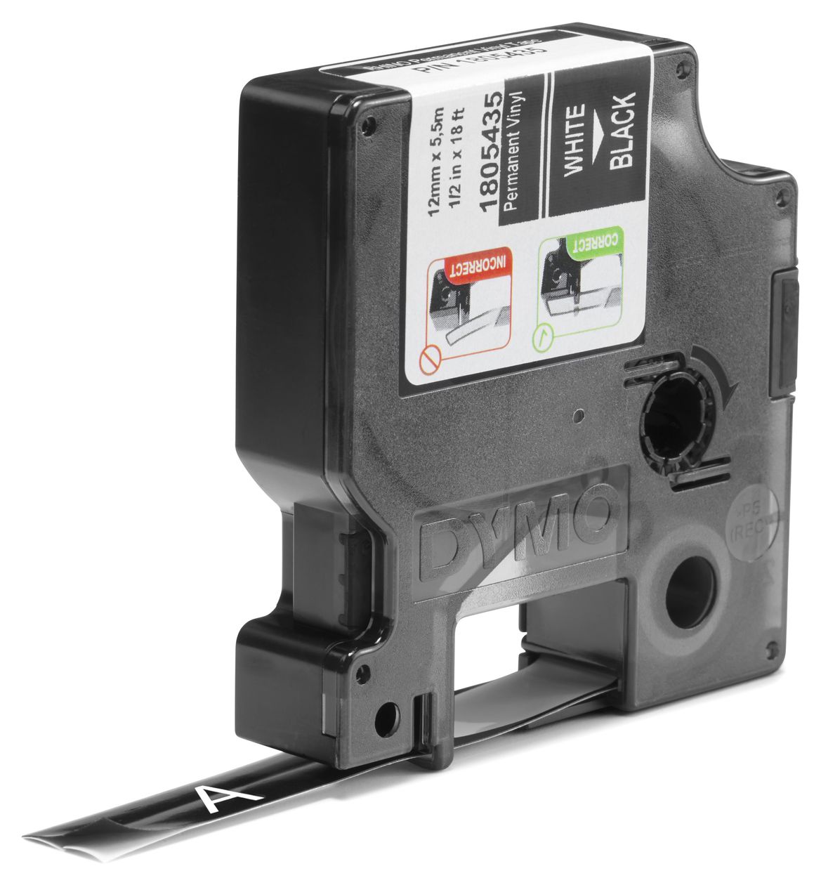 DYMO Rhino-Industrie-Vinyletiketten | 12 mm x 5,5 m | weiß auf schwarz | selbstklebendes Schriftband | für DYMO Rhino und LabelManager Beschriftungsgerät 
