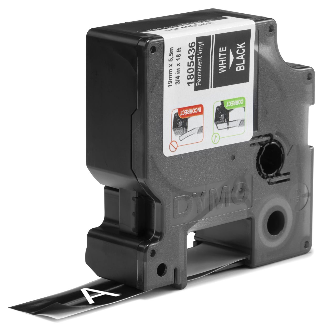 DYMO Rhino-Industrie-Vinyletiketten | 19 mm x 5,5 m | weiß auf schwarz | selbstklebendes Schriftband | für DYMO Rhino und LabelManager Beschriftungsgerät 