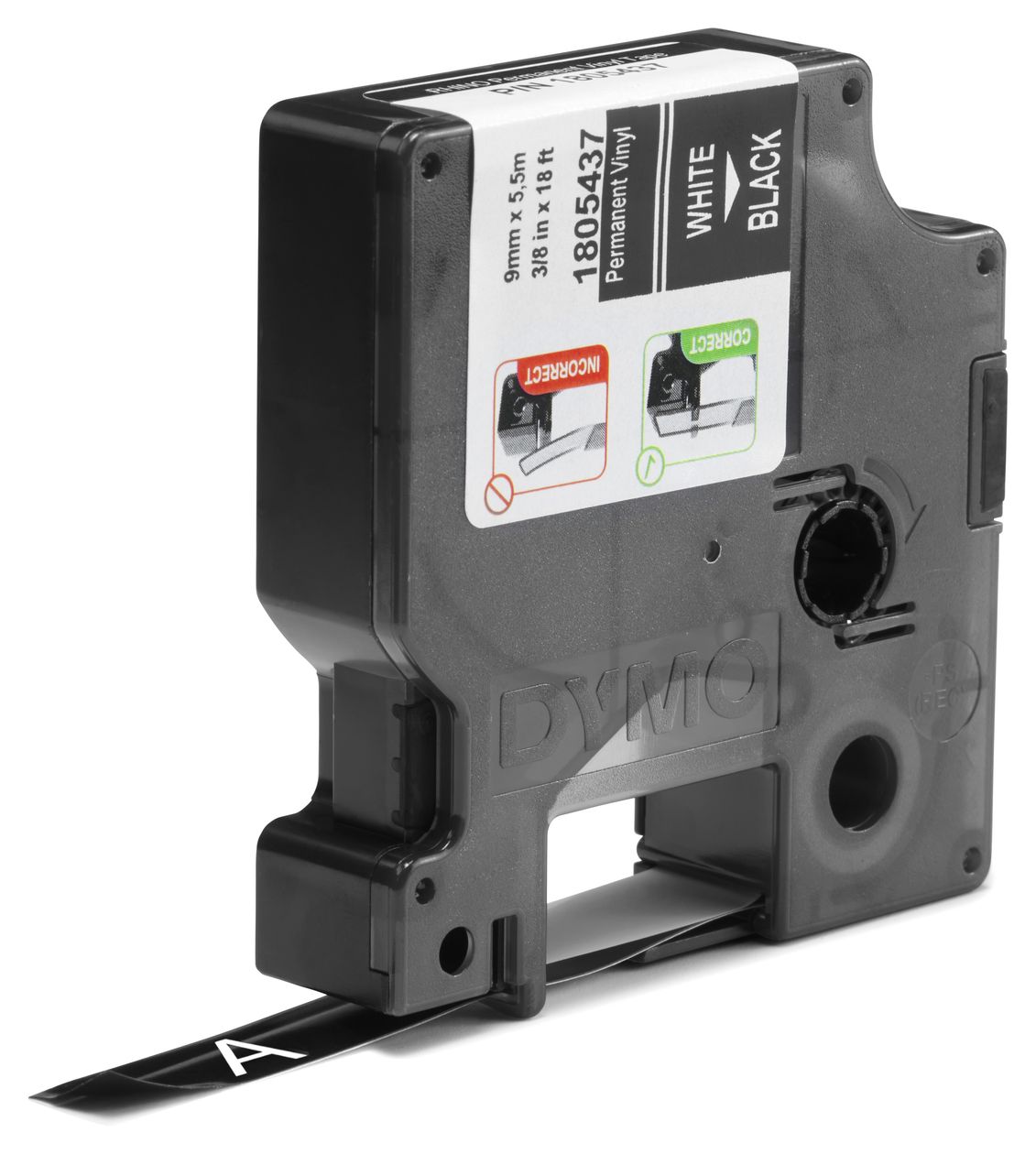 DYMO Rhino-Industrie-Vinyletiketten | 9 mm x 5,5 m | Weiß auf Schwarz | selbstklebendes Schriftband 