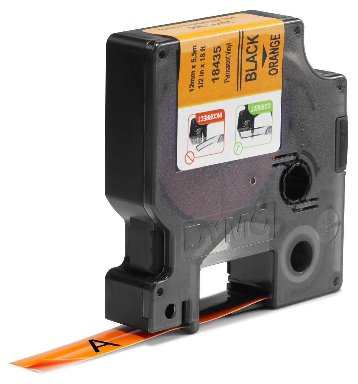 DYMO Rhino-Industrie-Vinyletiketten | 12 mm x 5,5 m | schwarz auf orange | selbstklebendes Schriftband | für DYMO Rhino und LabelManager Beschriftungsgerät 