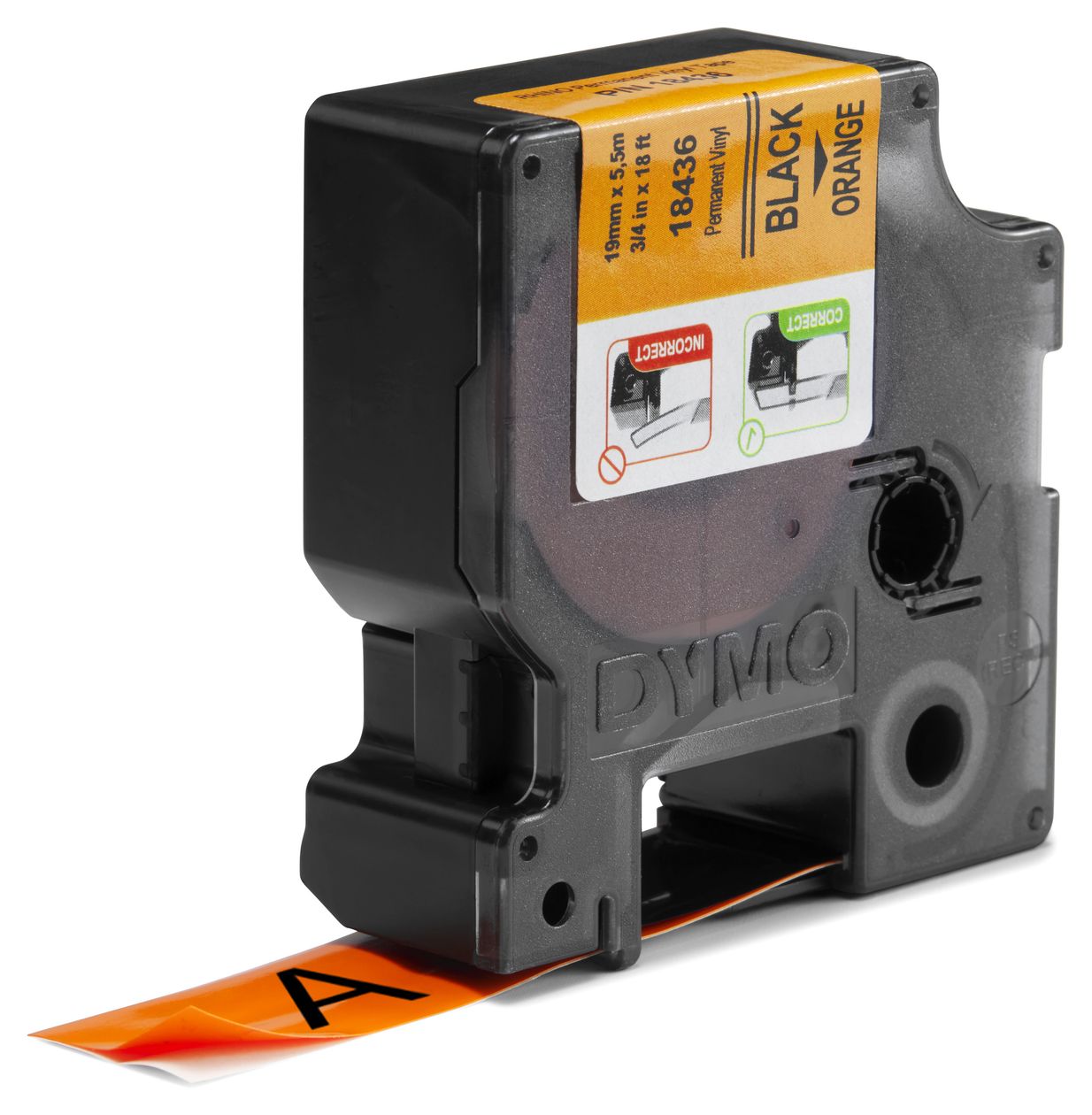 DYMO Rhino-Industrie-Vinyletiketten | 19 mm x 5,5 m | schwarz auf orange | selbstklebendes Schriftband | für DYMO Rhino und LabelManager Beschriftungsgerät 