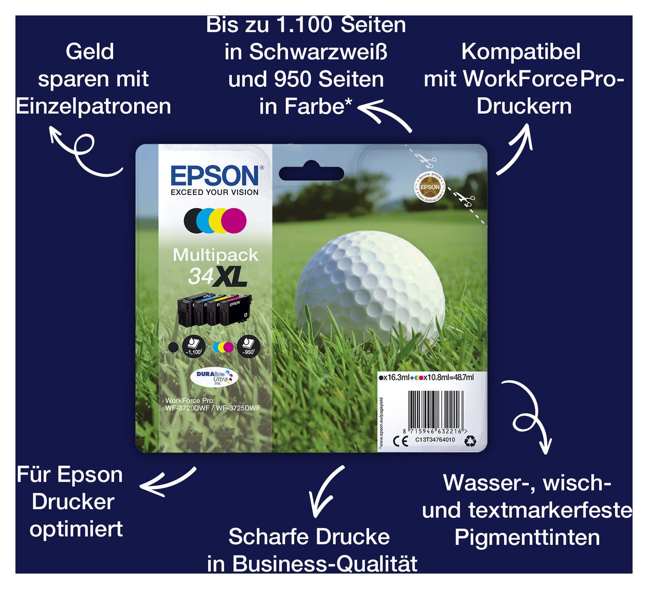 34XL C13T34714010 originale Druckerpatronen Schwarz 16,3 ml 1100 Seiten 
