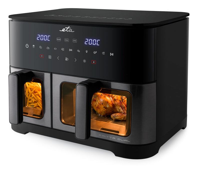 Fritta Dual Doppelkammer Heißluftfritteuse 11 l 2600 W  (Schwarz) 