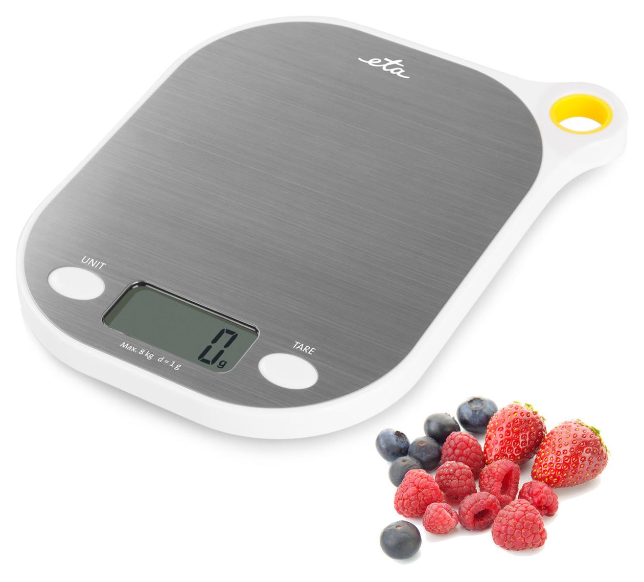 Grami Elektronische Küchenwaage bis 8 kg Genauigkeit 1 g  (Weiß, Edelstahl) 