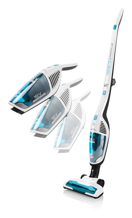Moneto Aqua Plus Handstaubsauger Beutellos bis 50 min Laufzeit 18 V HEPA (Schwarz, Blau, Transparent, Weiß) 