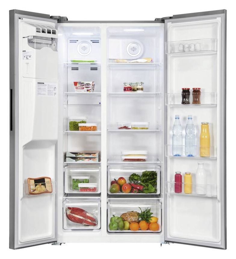 SBS520-CF-040E Side-by-Side Kühl-/ Gefrierkombination 344 l / 169 l 306 kWh NoFrost 1775 mm x 910 mm  (Schwarz, Edelstahl) 