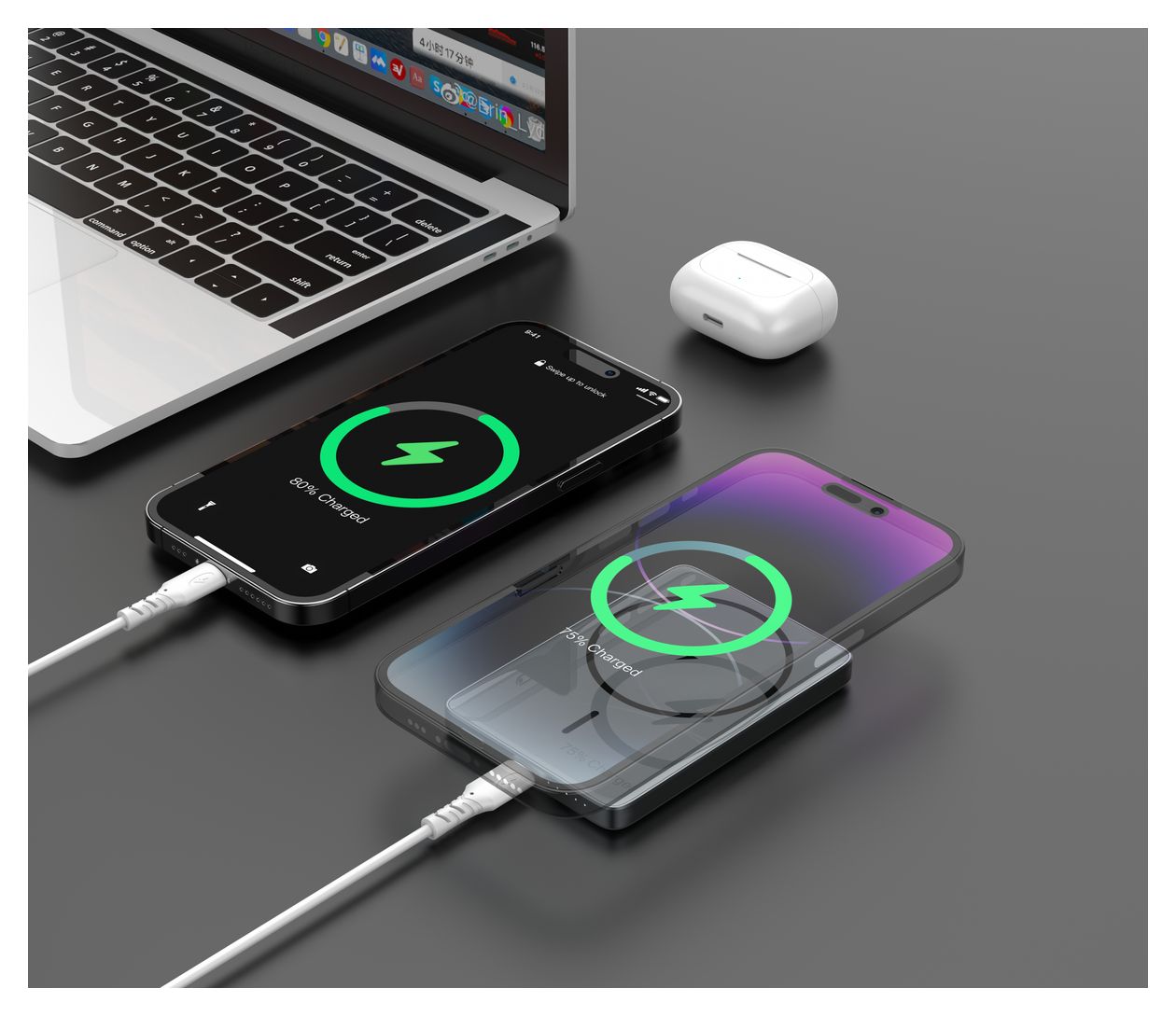 Ultraflach Magnet Slim 5000 mAh Powerbank USB Typ-C Kabelloses Laden  (Grau) 