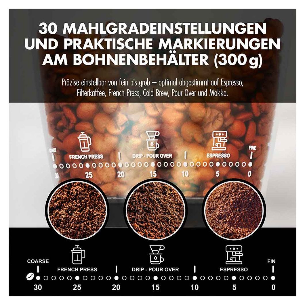 42644 Pro Touch 30 Kaffeemühle für 300 g 150 W (Schwarz, Transparent) 