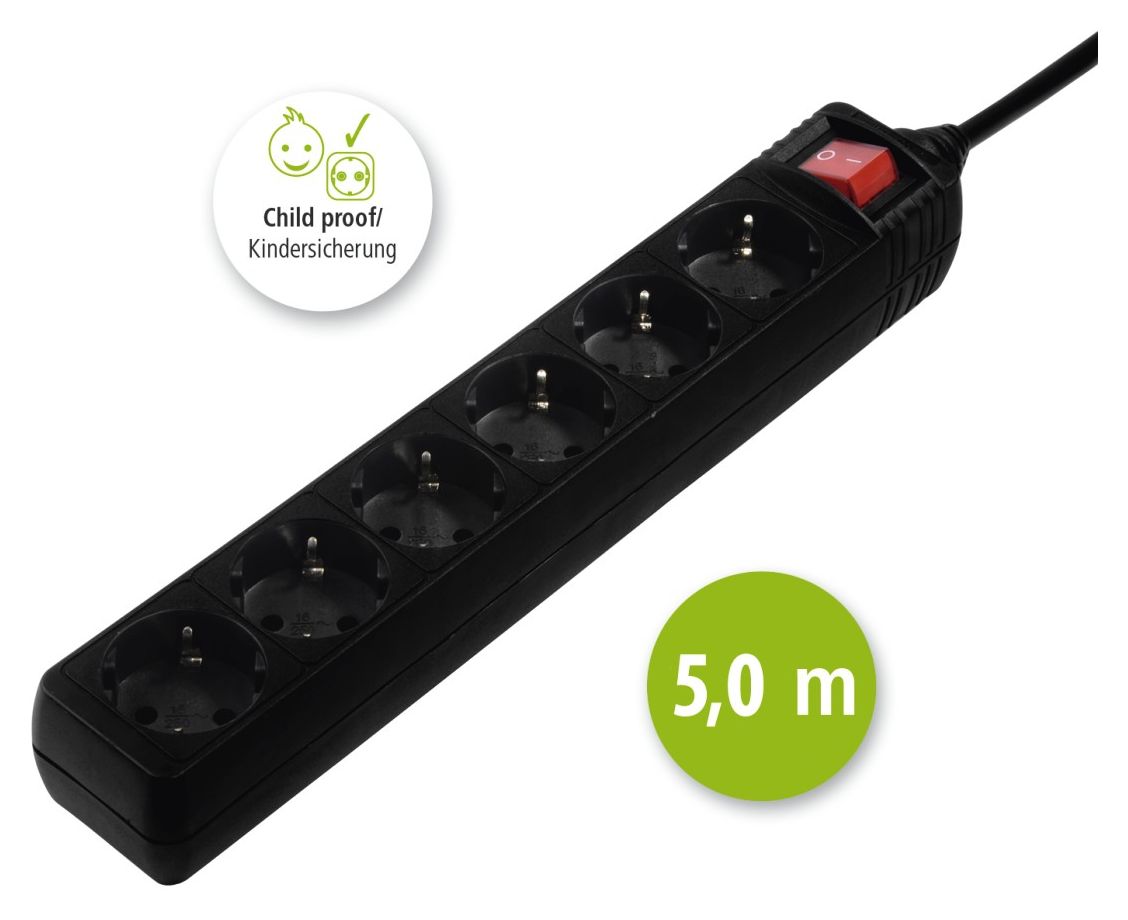 137266 Steckdosenleiste mit Schalter 6-fach 5 m  (Schwarz) 