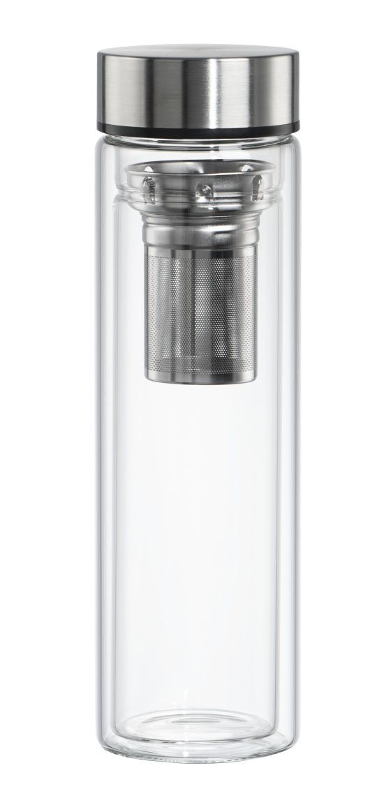 181598 Trinkflasche 0,45l Borosilikatglas, Silikon  (Blau, Transparent) 