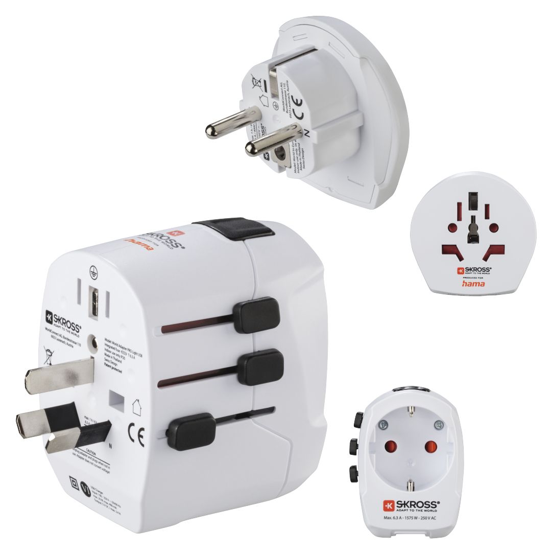 World Travel Pro Light USB Reiseadapter für bis zu 200 Länder 