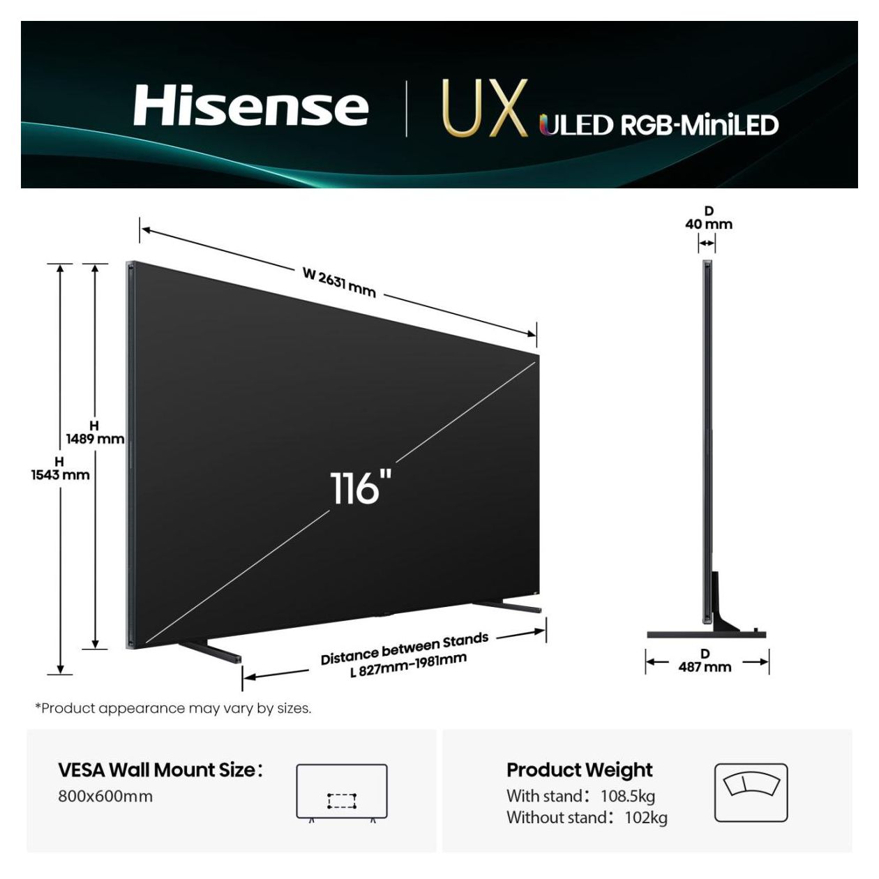 116 '' UXQ | RGB MiniLED Smart TV 4K 165 Hz 
