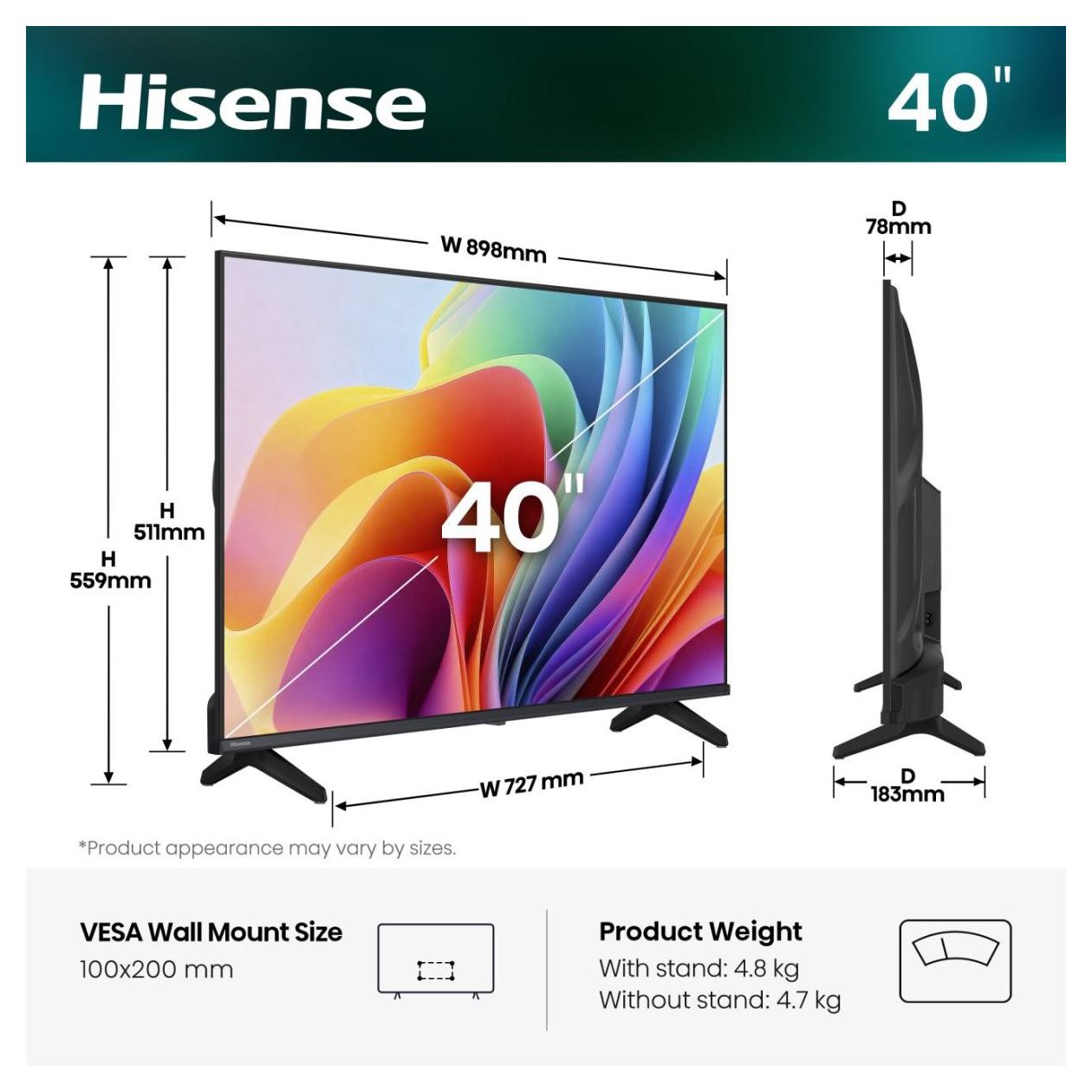 40A49S LED 101,6 cm (40 Zoll) Fernseher Full HD VESA 100 x 200 mm 