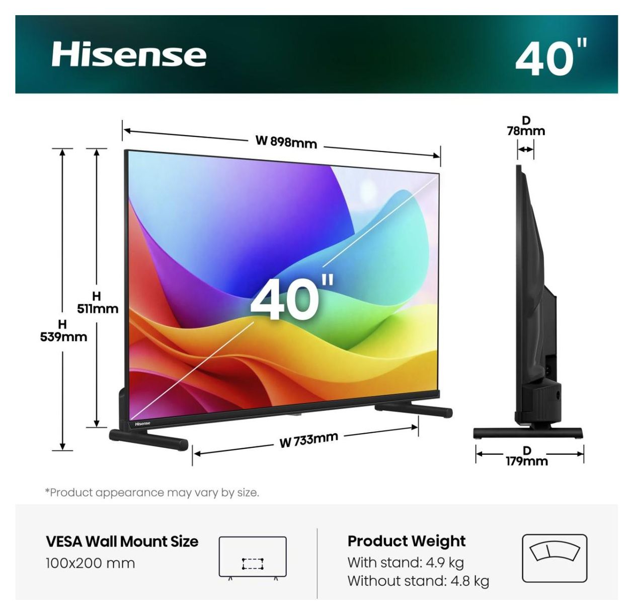 40A59S QLED 101,6 cm (40 Zoll) Fernseher Full HD VESA 100 x 200 mm 