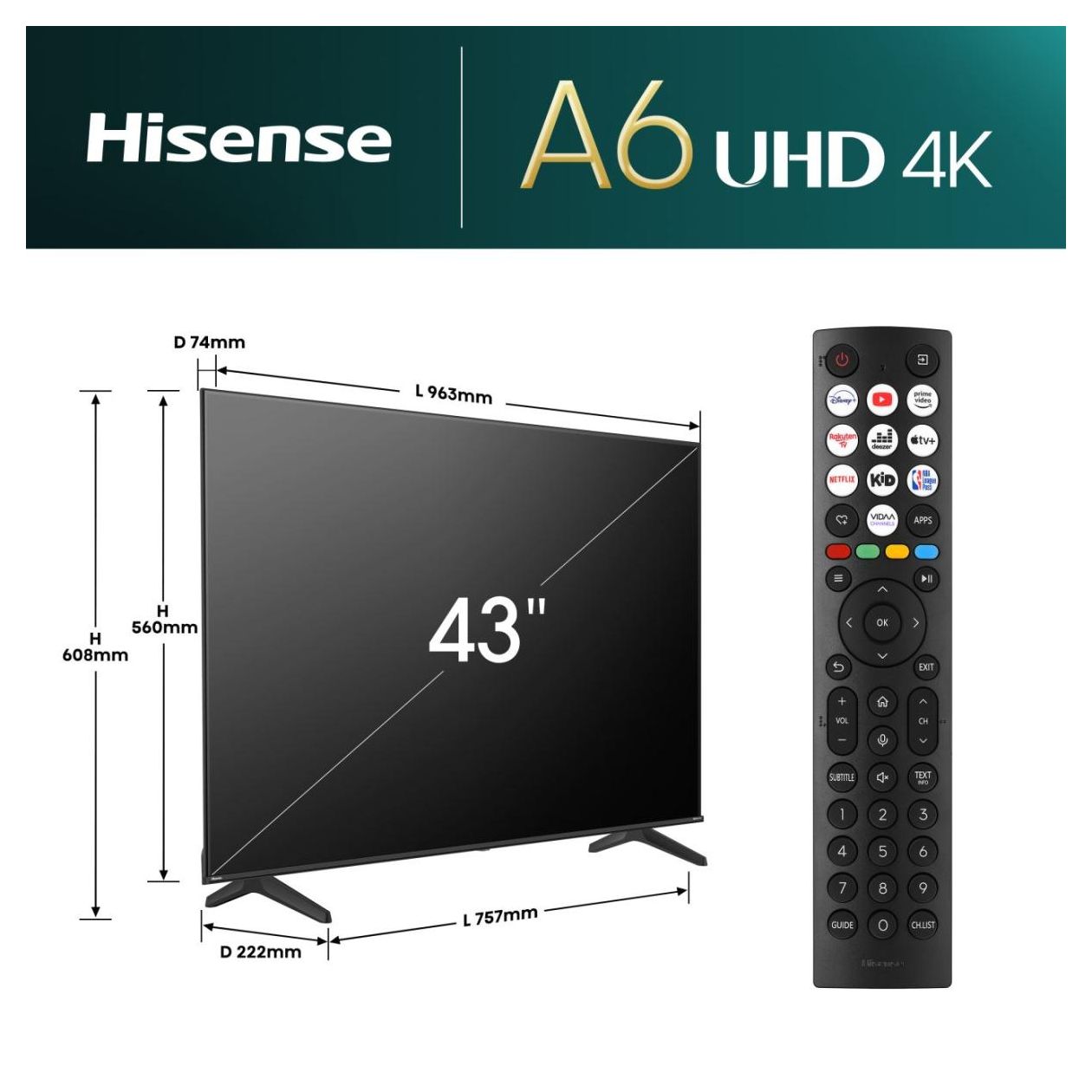 43A6N LED 109,2 cm (43 Zoll) Fernseher 4K Ultra HD VESA 200 x 300 mm 