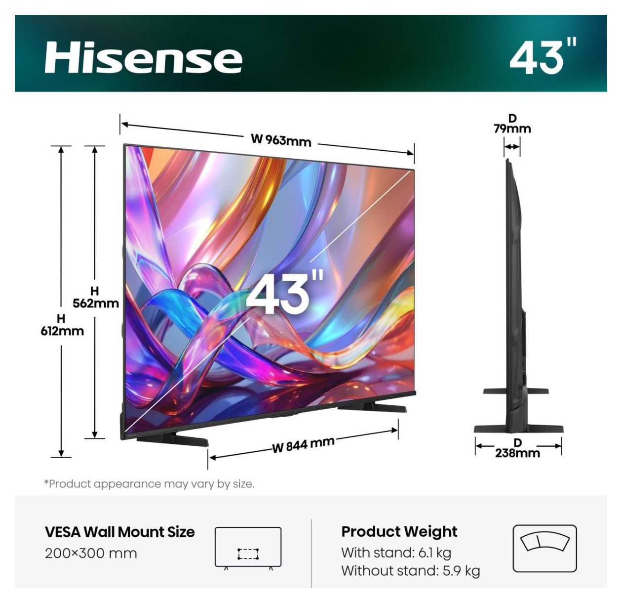 43Q7S LED 109,2 cm (43 Zoll) Fernseher 4K Ultra HD VESA 200 x 300 mm 