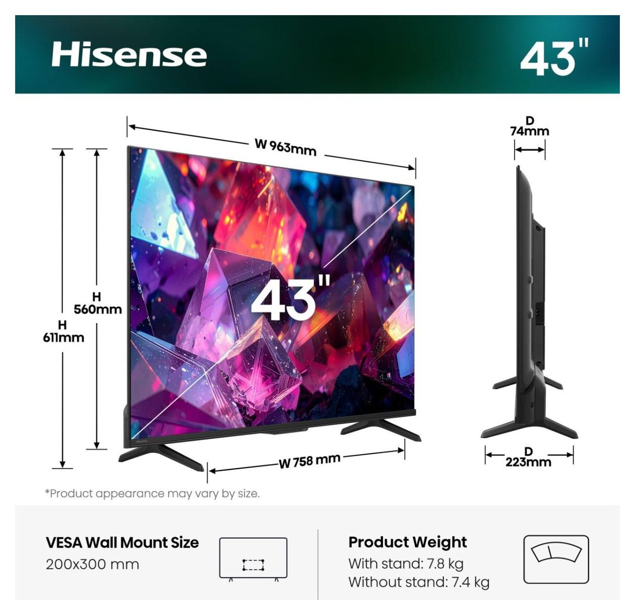 43Q7S Pro LED 109,2 cm (43 Zoll) Fernseher 4K Ultra HD VESA 200 x 300 mm 