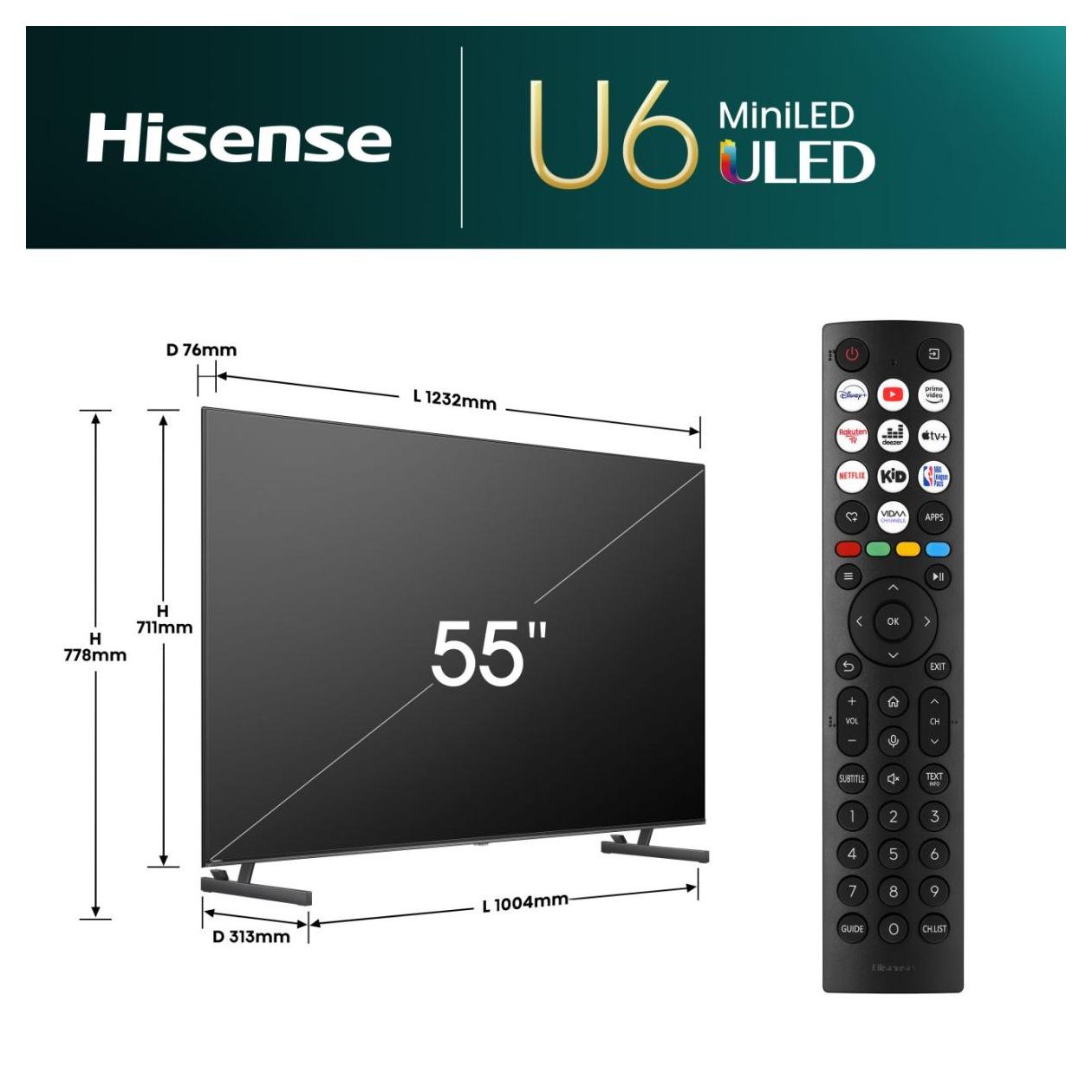 55U6NQ LED 139,7 cm (55 Zoll) Fernseher 4K Ultra HD VESA 400 x 200 mm  (Grau) 