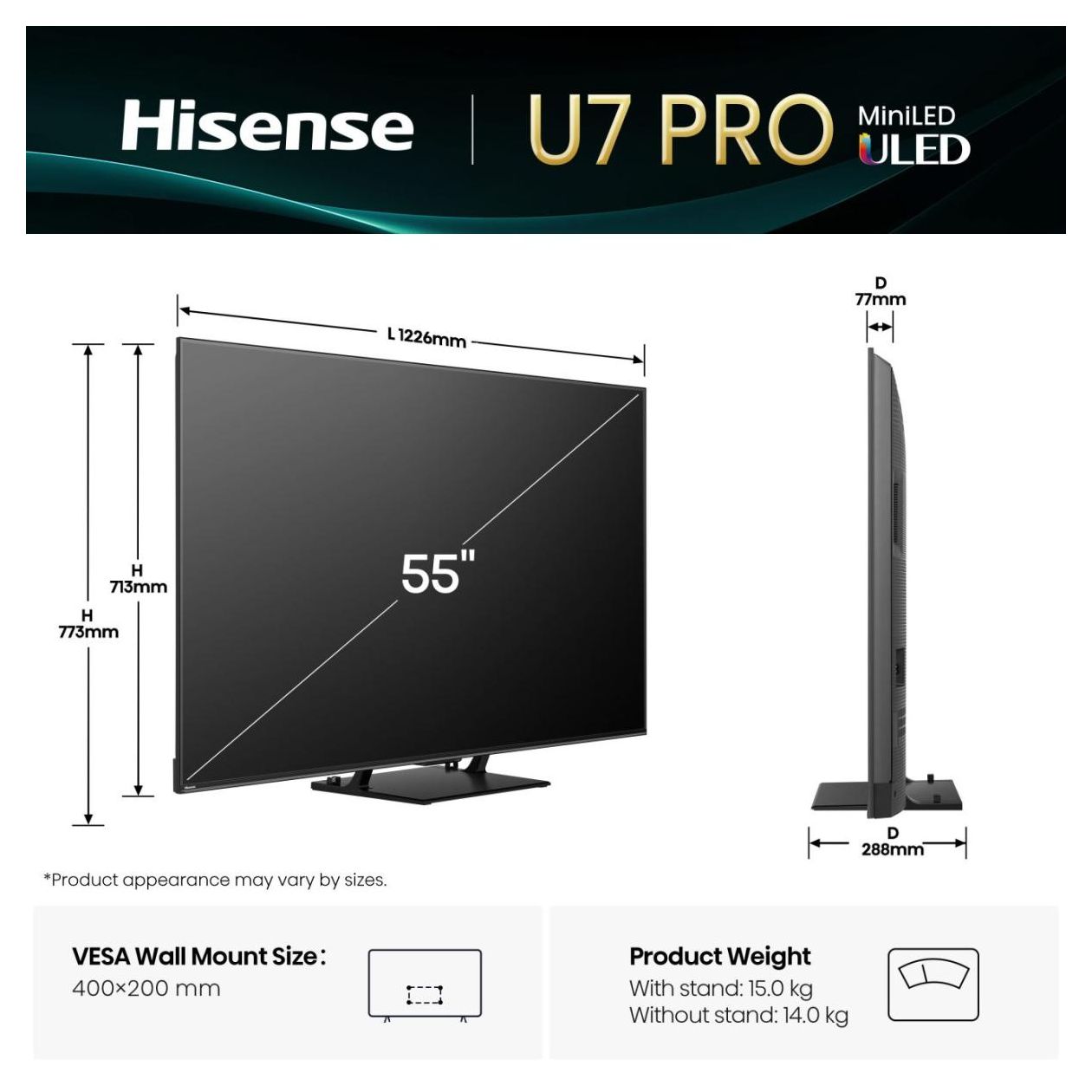 55U7Q Pro LED 139,7 cm (55 Zoll) Fernseher 4K Ultra HD VESA 400 x 200 mm 