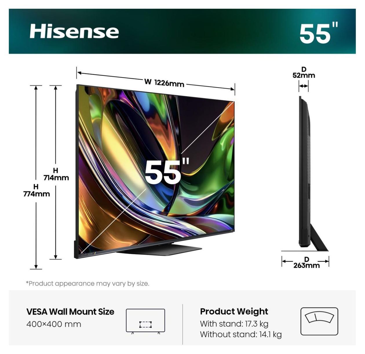 55UR8DS MiniLed 139,7 cm (55 Zoll) Fernseher 4K Ultra HD VESA 400 x 400 mm  (Schwarz, Grau) 