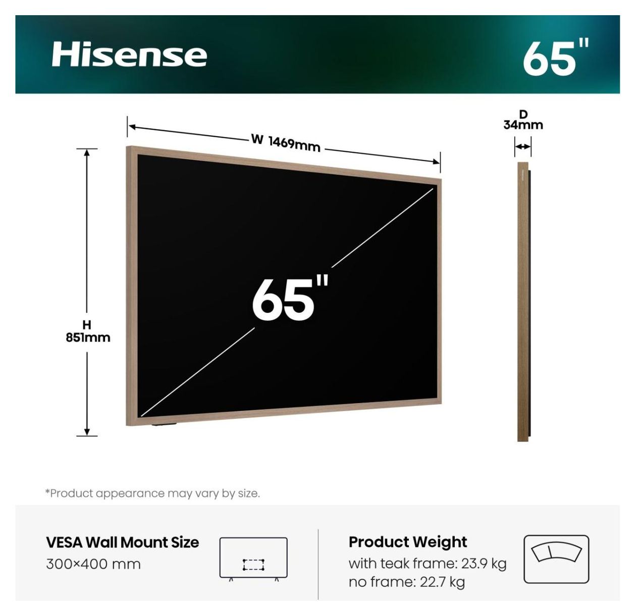 65S7DS LED 165,1 cm (65 Zoll) Fernseher 4K Ultra HD VESA 300 x 400 mm 