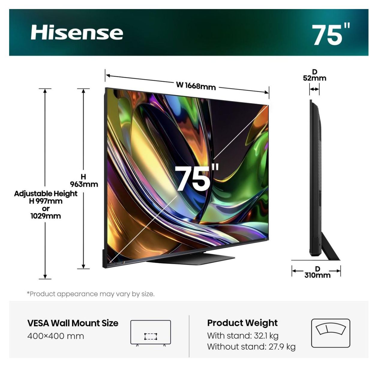 75UR8DS MiniLed 190,5 cm (75 Zoll) Fernseher 4K Ultra HD VESA 400 x 400 mm  (Schwarz, Grau) 