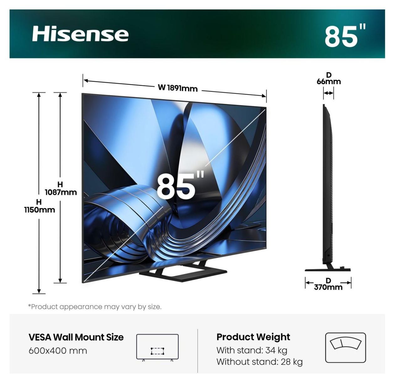 85U7DSE LED 2,16 m (85 Zoll) Fernseher 4K Ultra HD VESA 600 x 400 mm  (Schwarz, Grau) 